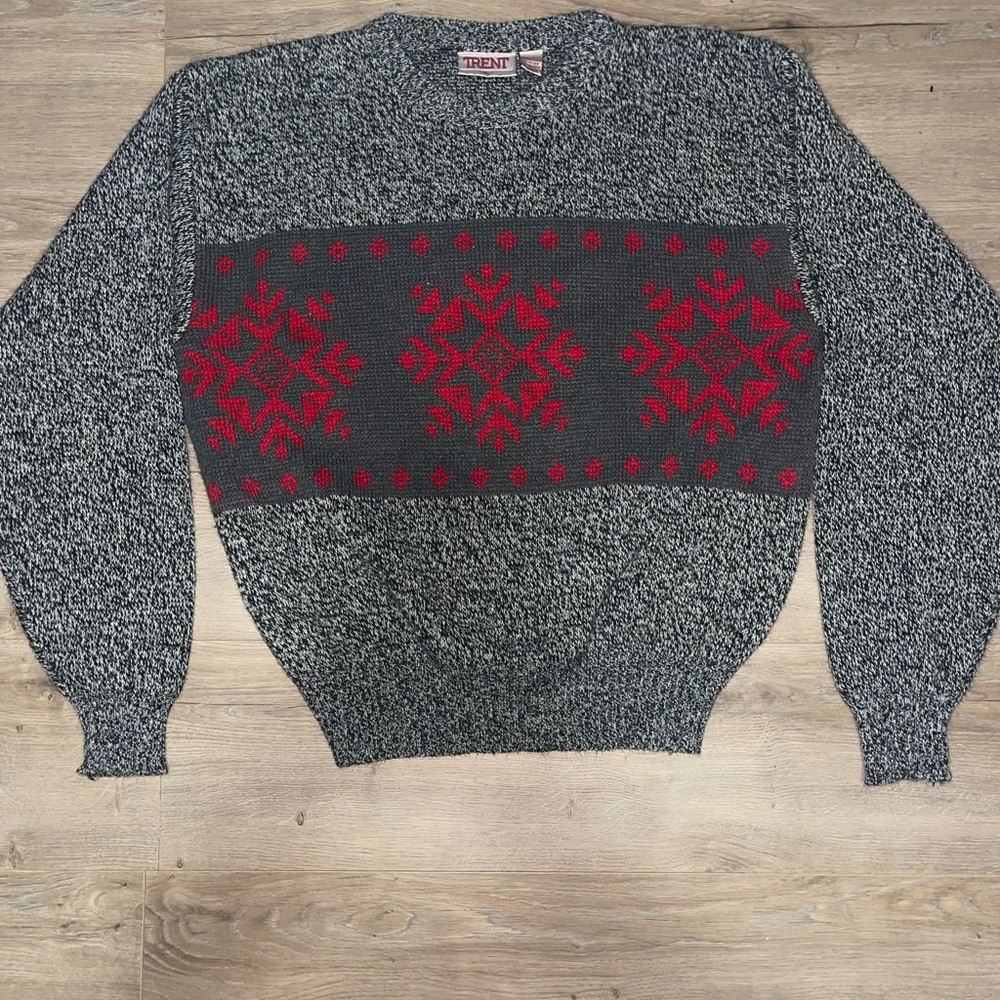 Vintage Trent Knit Sweater Mens XL 70s Acrylic Snowflake pattern.
